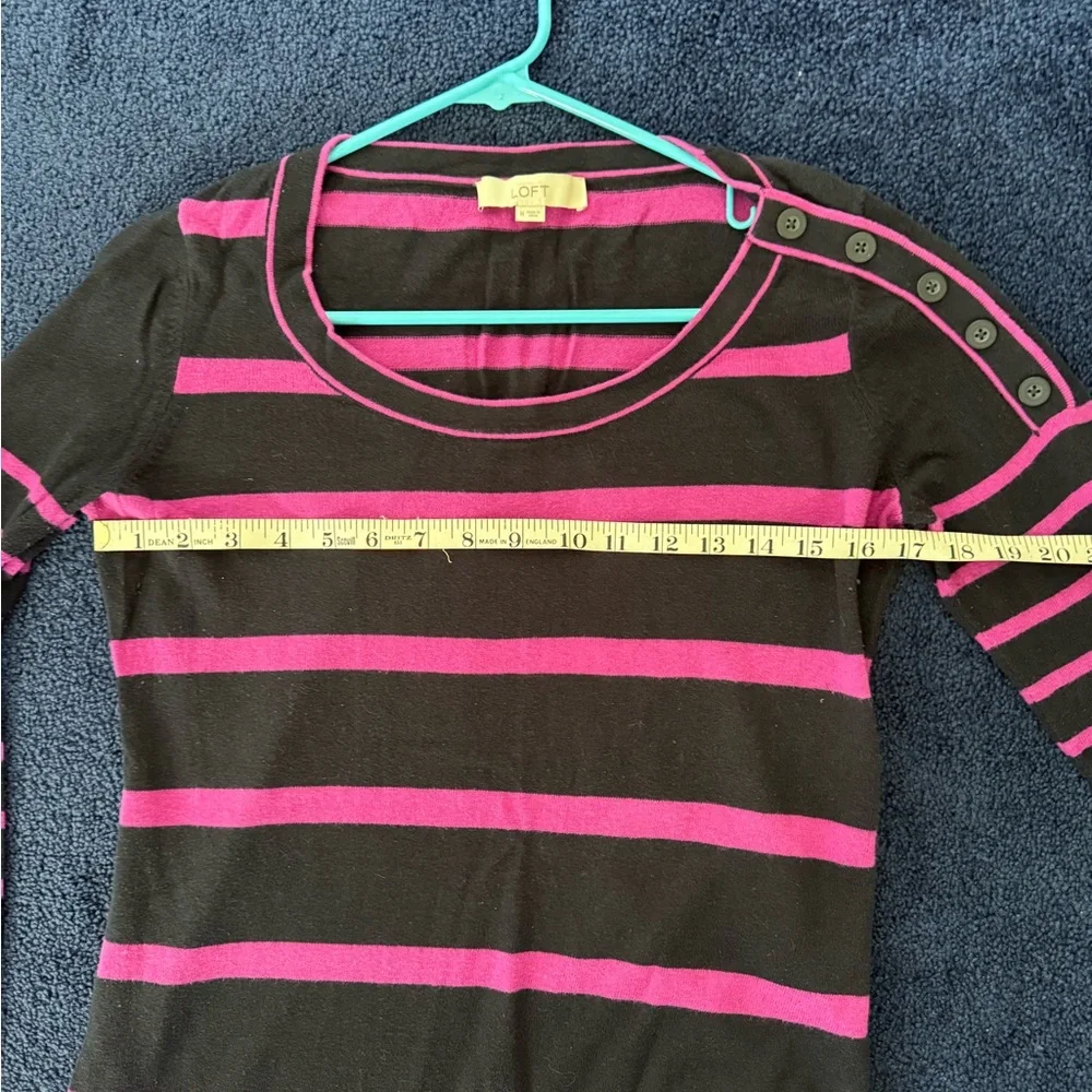 LOFT Medium Navy and Fushia Striped Sweater with Buttons - Picture 3 of 7